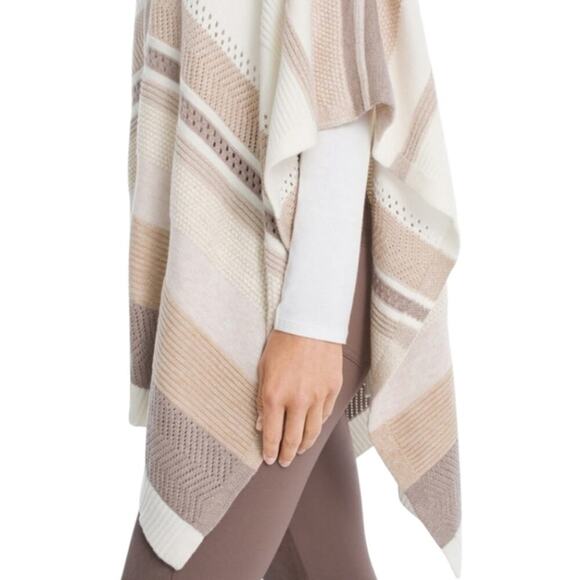 Whbm neutral Metallic Cozy Striped Wool Blend Sweater Poncho XS Small New - Picture 7 of 10